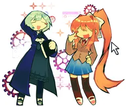 angela (project moon), monika (doki doki literature club), project moon, library of ruina, tinytsukiyomi, post #8407